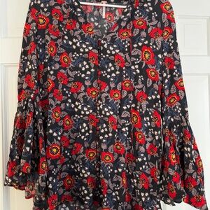 Free People Blue and Red Floral Tunic